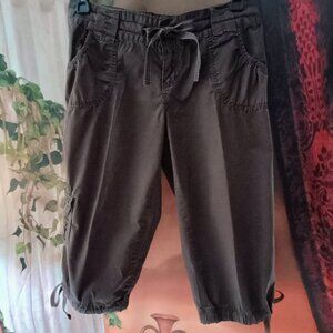 VGUC: Calvin Klein Sz 10P Brown Cargo Capri Tie-Waist Cropped Performance Pant